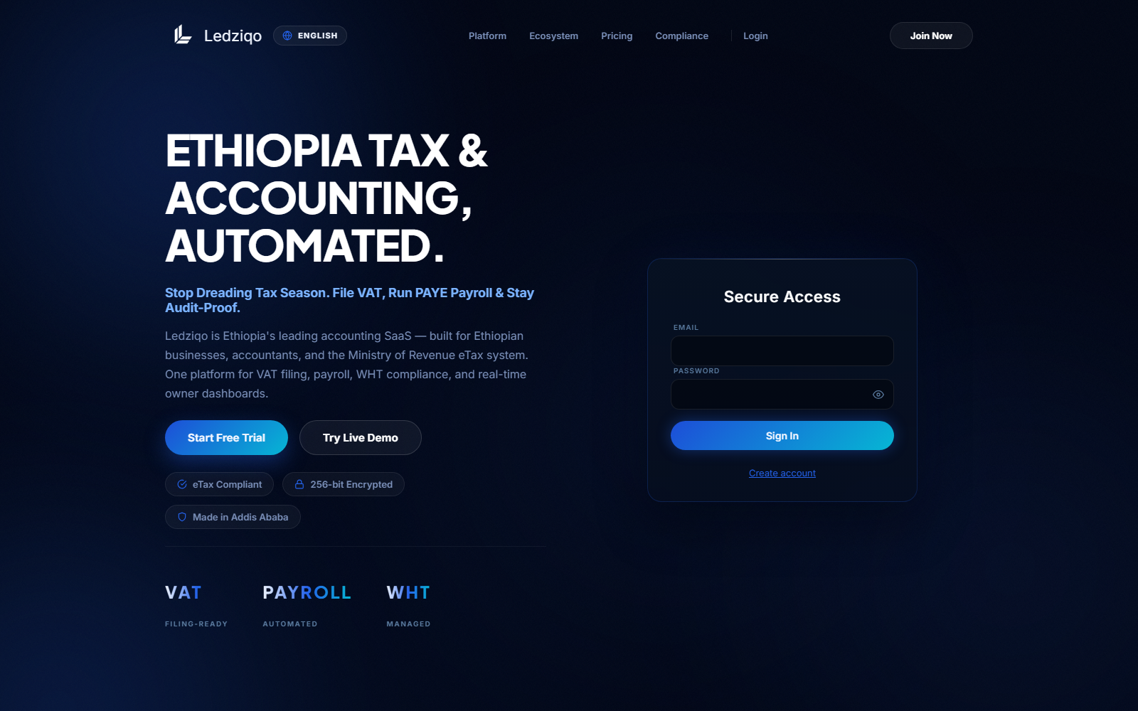 Ledziqo tax and accounting software website preview