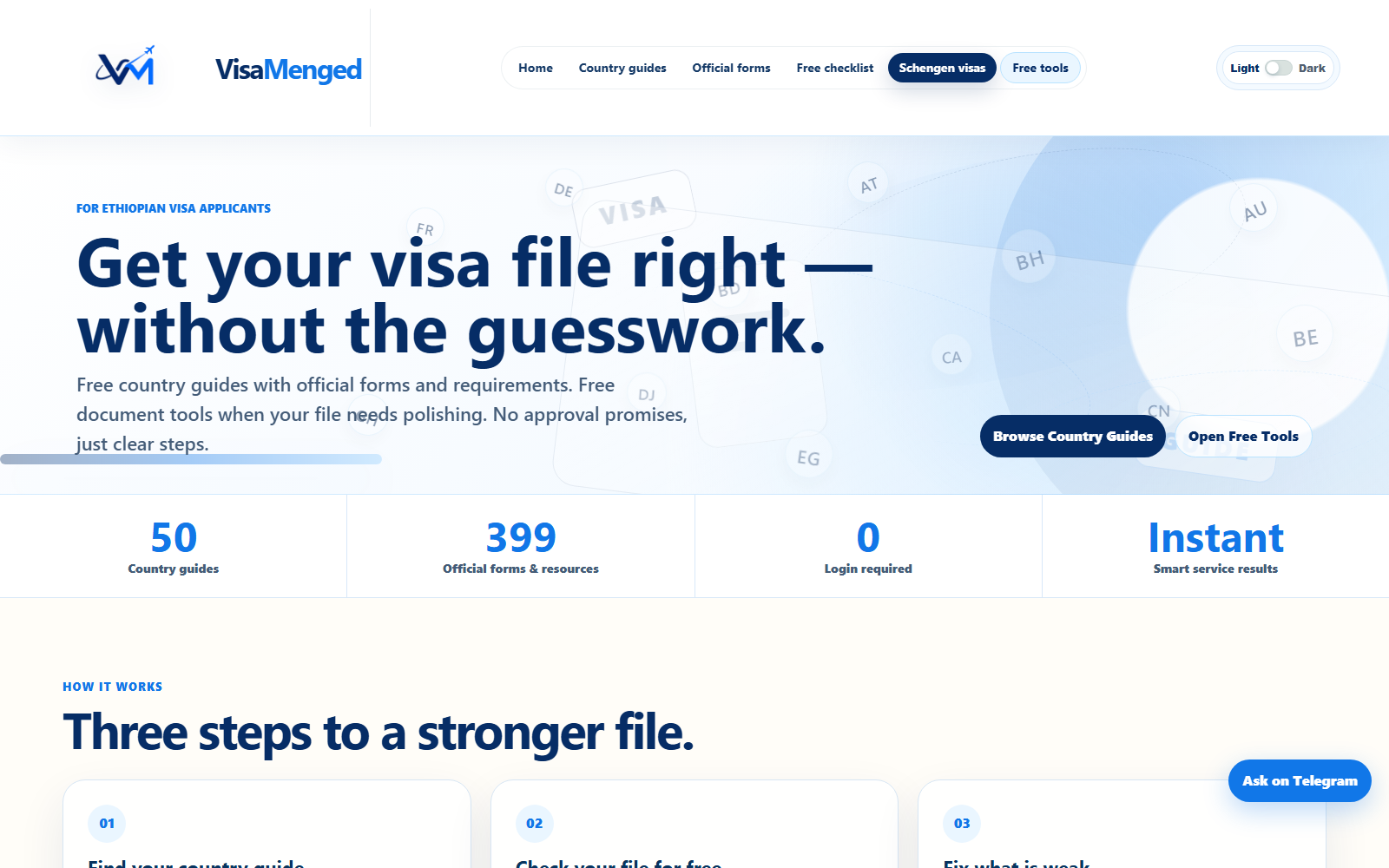 VisaMenged visa guides and document help website preview